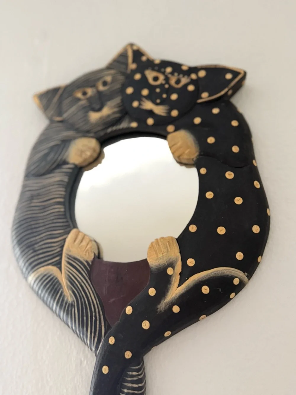 Black and Gold Cat Pair Wall Mirror - Decorative Home Accent